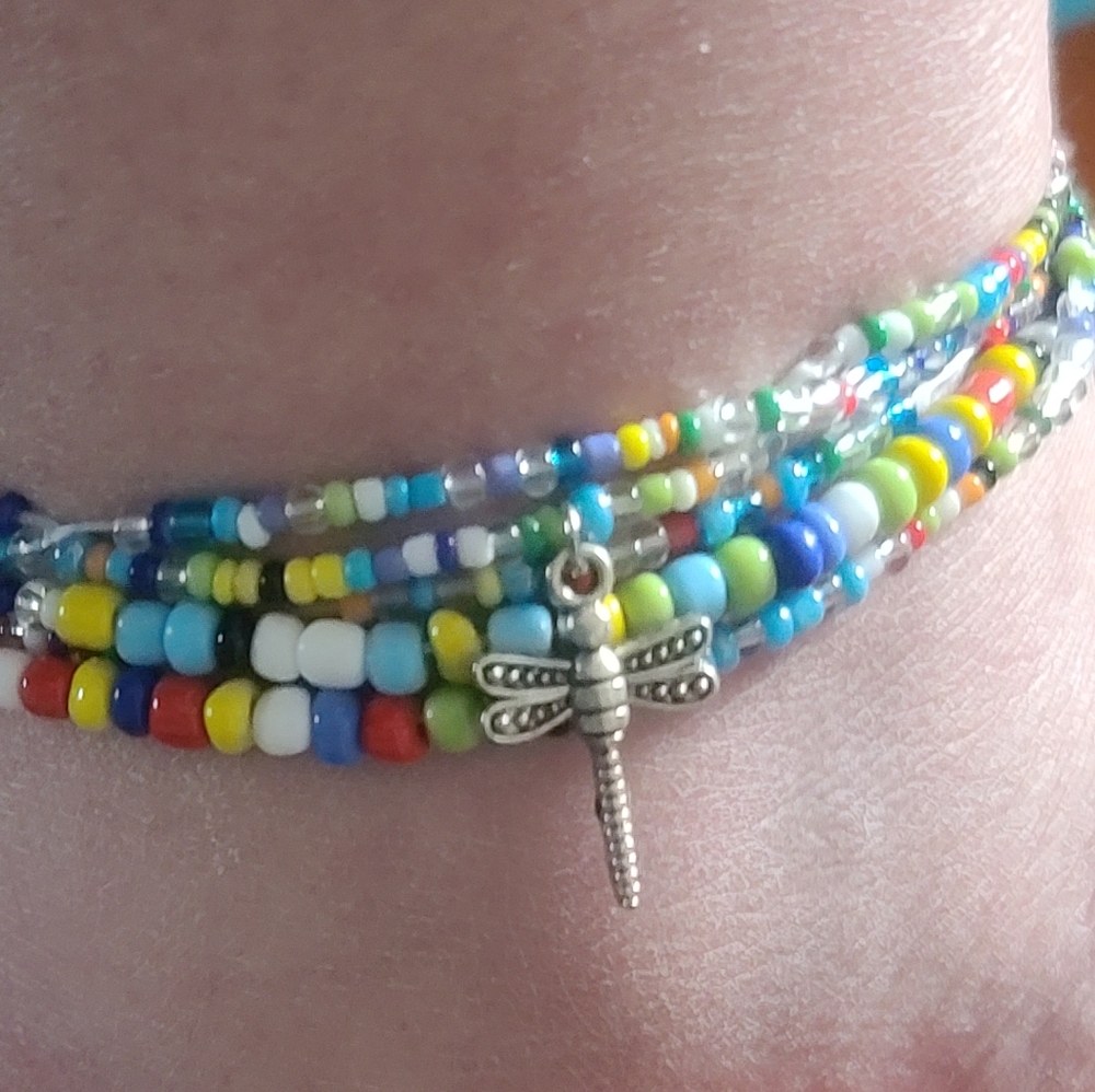 HANDMADE Extra Long Rainbow Beaded Wrap Anklet, Bracelet, or Necklace